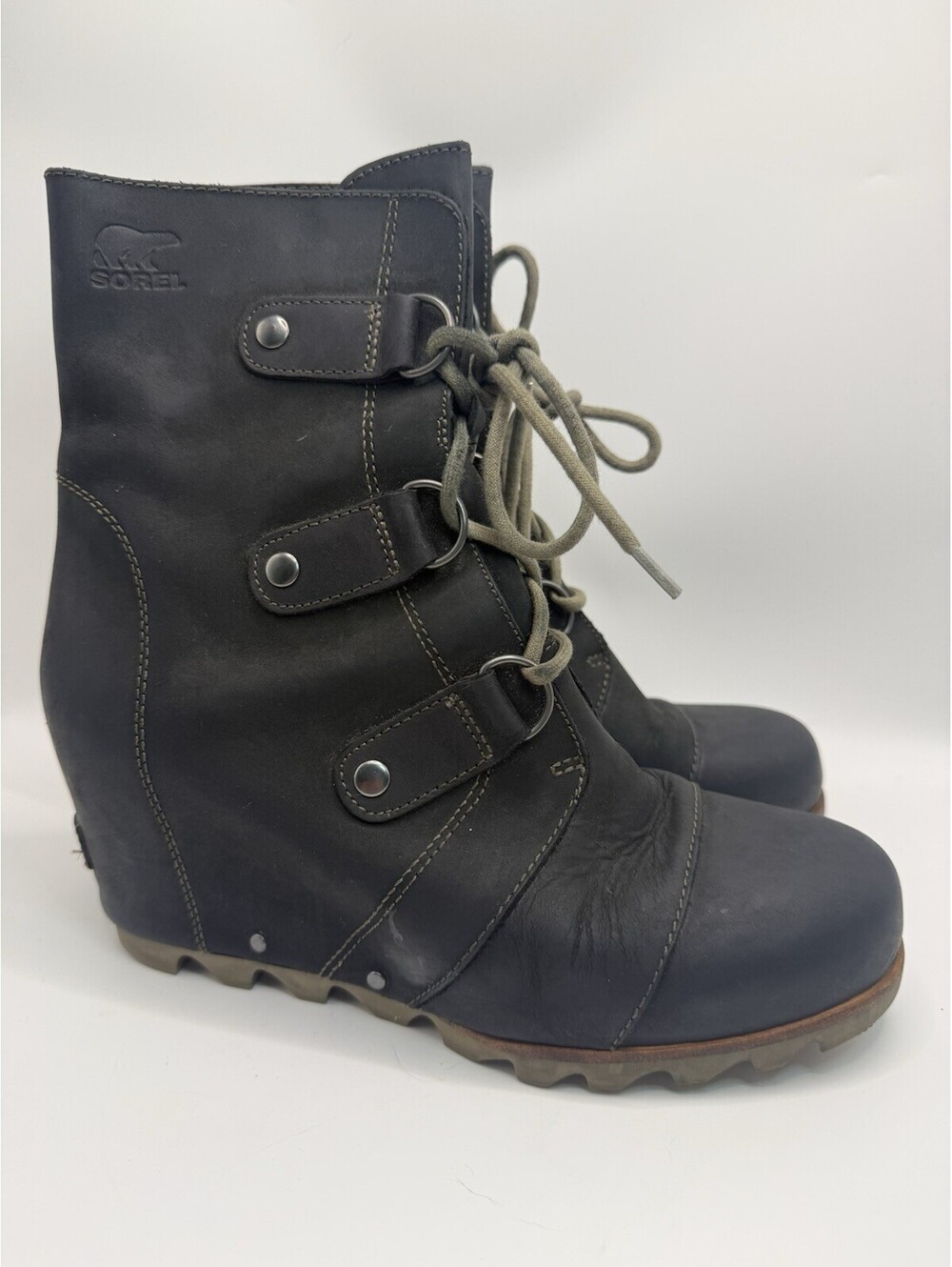 Sorel Joan of Arctic Wedge Boots Womens Sz 9 Black Leather Waterproof NL2173-011